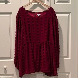 Chic Soul 3XL Burgundy Textured Babydoll Tunic/Dress
